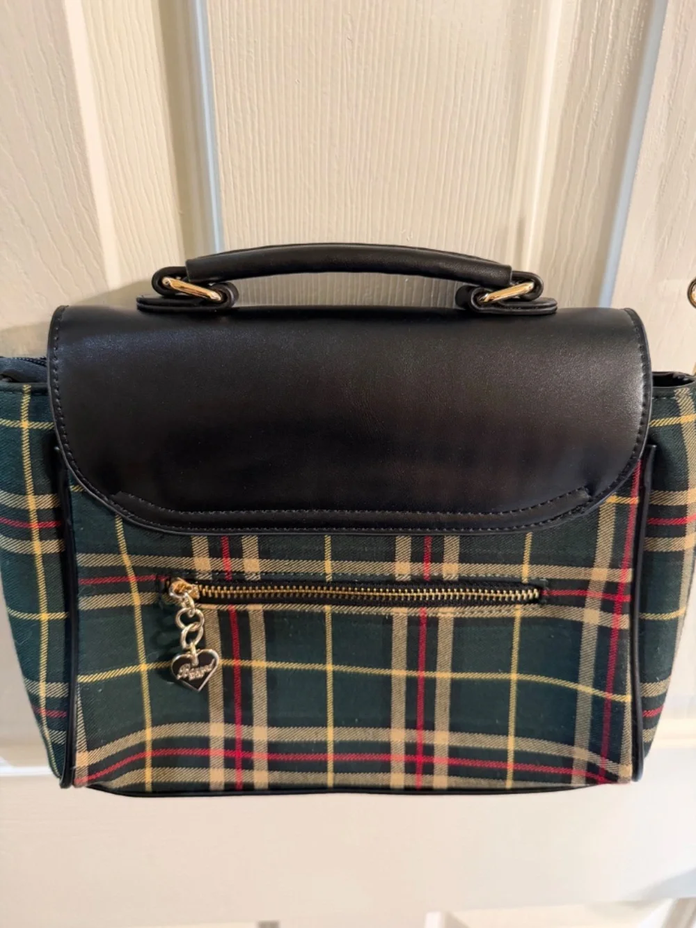 Banned Crossbody Cottagecore Handbag Fox Design Green Red Plaid Unisex